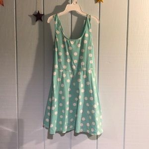 Blue and white polka dot dress